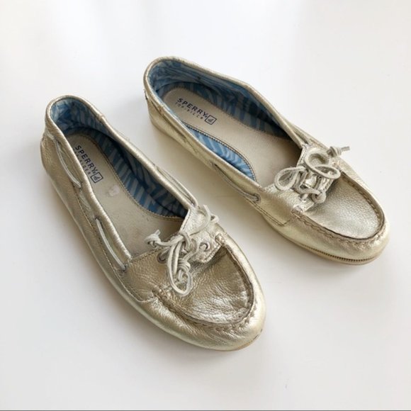 Sperry Angelfish Gold Metallic Leather Boat Shoes